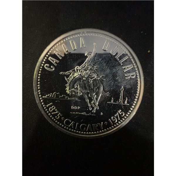 1975 Calgary Centennial Canada Dollar Coin, Queen Elizabeth II, .500 Silver, 23g
