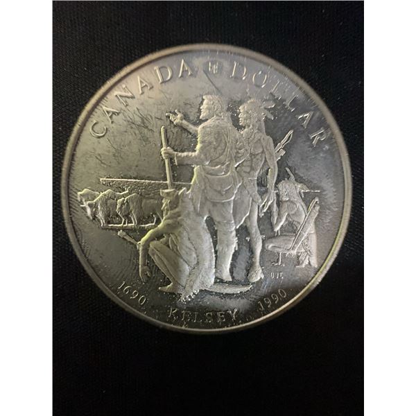 1990 Canada Kelsey Dollar Coin, .500 Silver, 23g, Elizabeth II Obverse