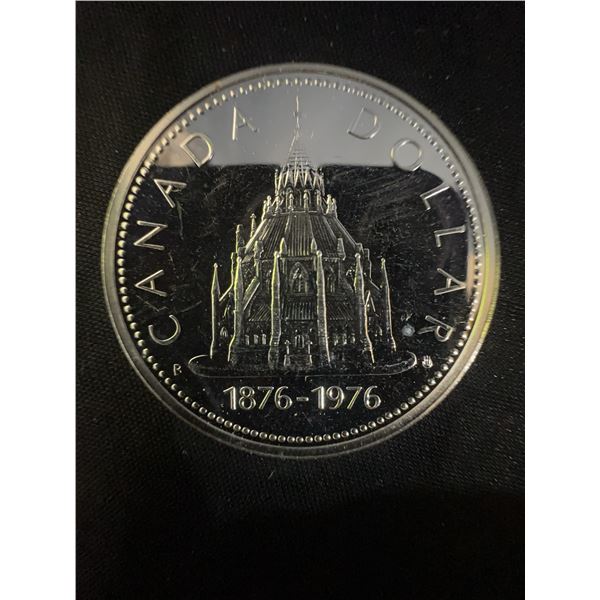 1976 Canada Silver Dollar Coin, 23g, .500 Silver, Parliament Library Centennial Commemorative