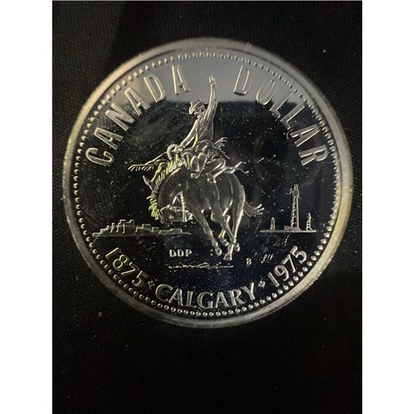 Canada 1975 Calgary Dollar Coin, 23g, .500 Silver, Queen Elizabeth II, Rodeo Commemorative