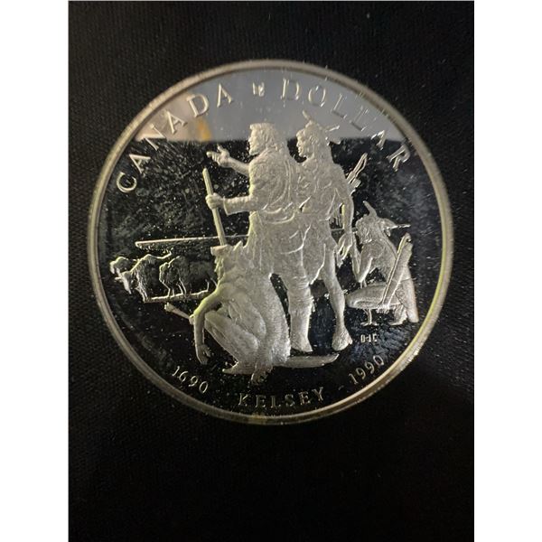 1990 Canada Kelsey Dollar Coin, 23g .500 Silver, Commemorative, Queen Elizabeth II
