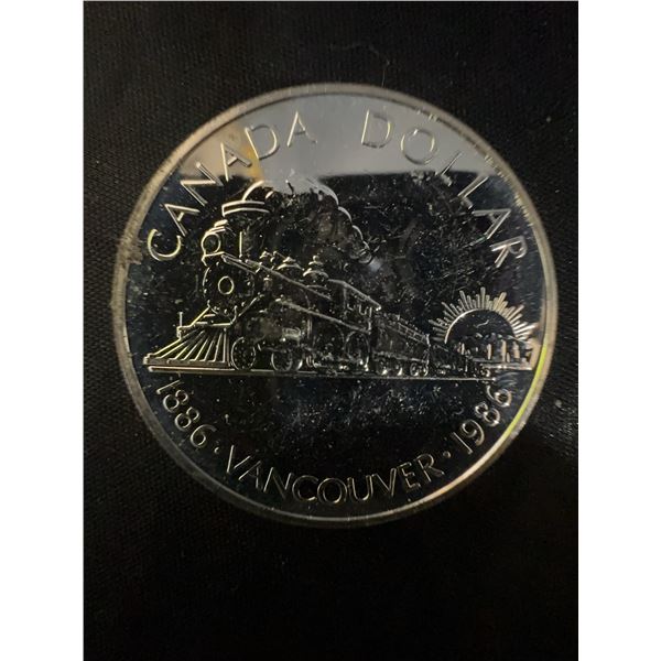 1986 Vancouver Canada Silver Dollar, 23g .500 Silver Train Commemorative Coin