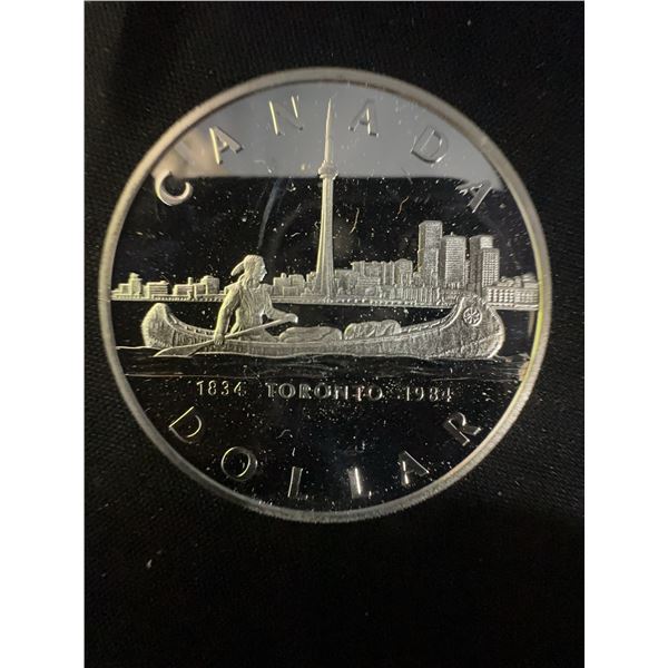 1984 Toronto Commemorative Canadian Silver Dollar, 23g, .500 Silver, Canoe & Skyline
