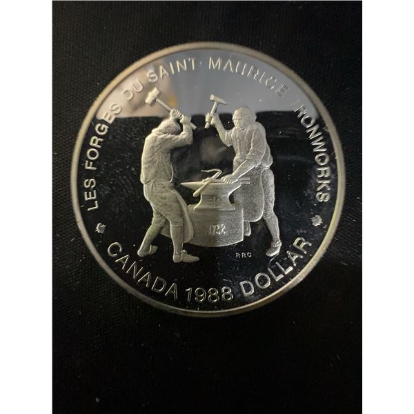 1988 Canada Dollar Coin Les Forges du Saint-Maurice .500 Silver 23g Queen Elizabeth II