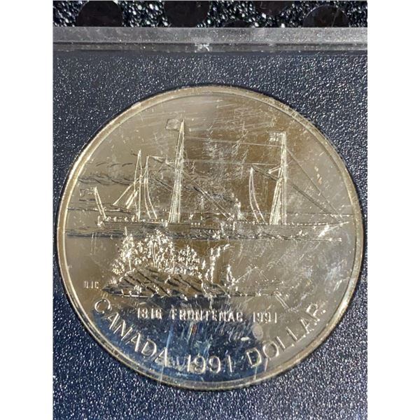 1991 Canada Dollar Proof Coin, Elizabeth II, Brant's Ford 1816-1991 Anniversary