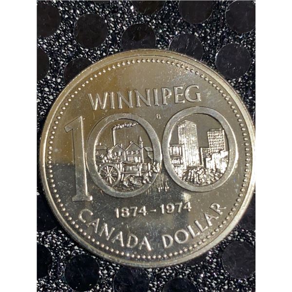 1974 Winnipeg Centennial Canada Dollar, 23g 500 Silver, Queen Elizabeth II Commemorative Coin
