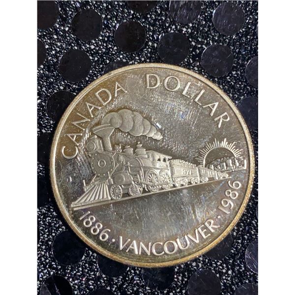 1986 Canada Dollar 500 Silver 23g Coin Vancouver Centennial Train Design