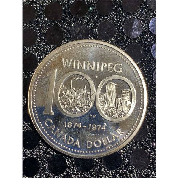 1974 Winnipeg Centennial Canada Dollar 23g 500 Silver Coin Elizabeth II Commemorative