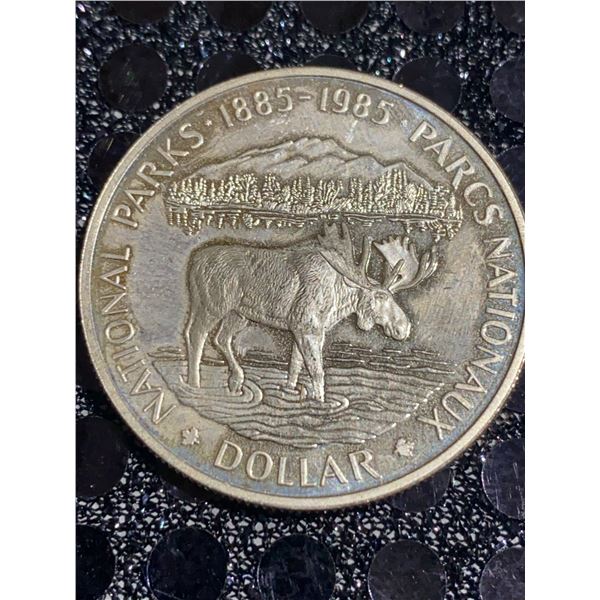 1985 Canada National Parks Dollar Coin, 23g, 500 Silver, Moose and Elizabeth II