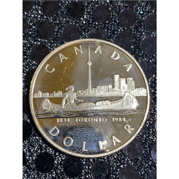 1984 Canada Toronto Dollar Coin, 500 Silver, 23g, Canoe Skyline, Elizabeth II