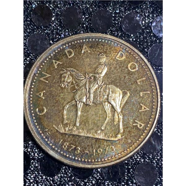 1973 Canada RCMP Centennial Dollar Coin, 500 Silver, 23g, Queen Elizabeth II