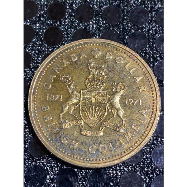1971 British Columbia 100th Anniversary Canada Dollar, 23g, .500 Silver, Queen Elizabeth II