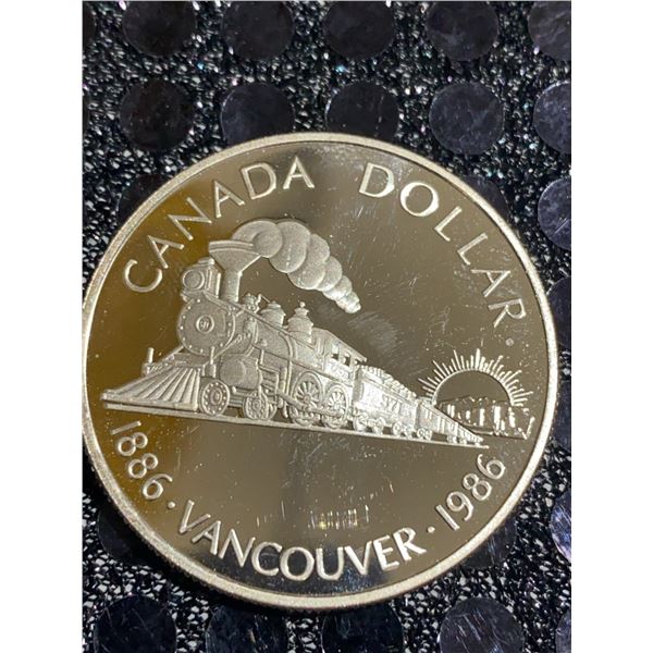 1986 Canada Dollar 500 Silver Vancouver Commemorative Coin, 23g, Steam Locomotive Design