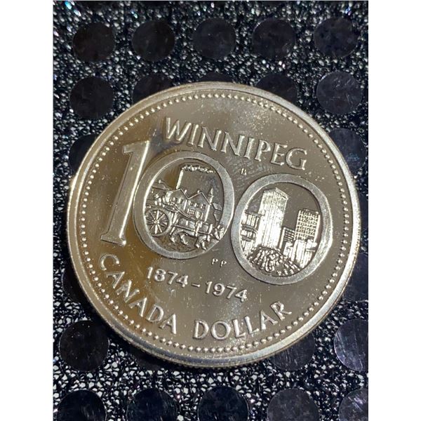 1974 Winnipeg Centennial 23g 500 Silver Canada Dollar Coin, Queen Elizabeth II Obverse