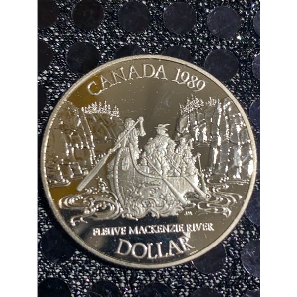 1989 Canada Mackenzie River Dollar Coin, Queen Elizabeth II, 500 Silver, 23g