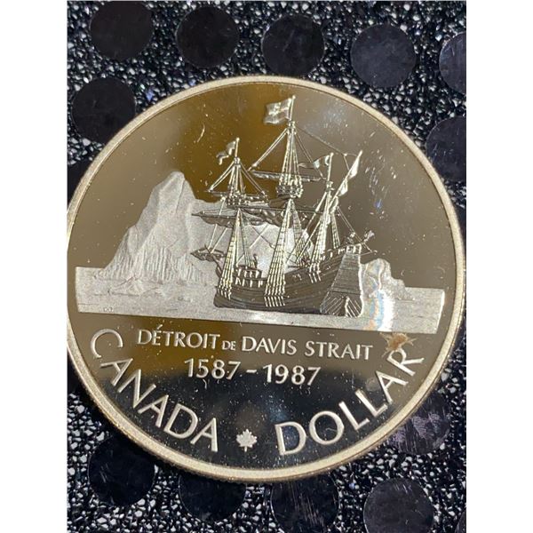 1987 Canada Dollar 500 Silver Coin Davis Strait 1587-1987, 23g, Queen Elizabeth II