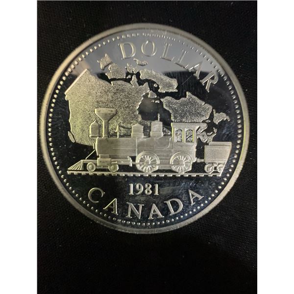 1981 Canada Silver Dollar Coin, 23g .500 Silver, Locomotive Design, Elizabeth II
