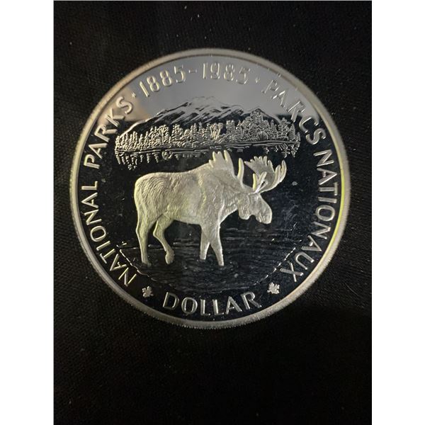 1985 Canada 1 Dollar National Parks Commemorative Coin, 23g .500 Silver Moose Design