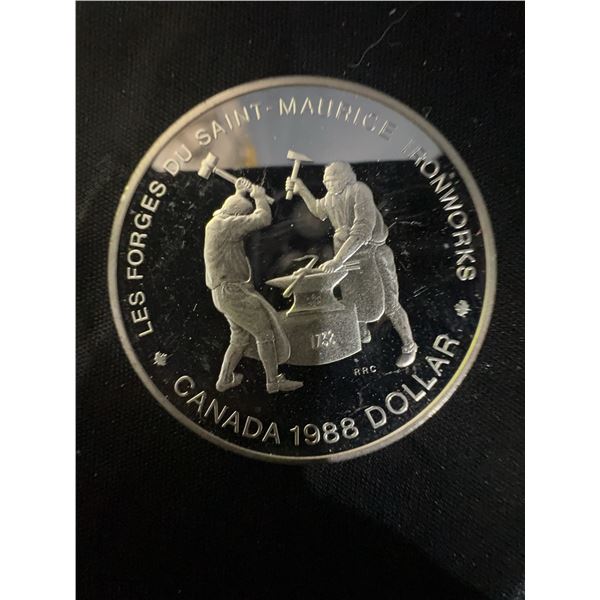 1988 Canada Silver Dollar Coin, Les Forges Du Saint-Maurice, 23g, .500 Silver