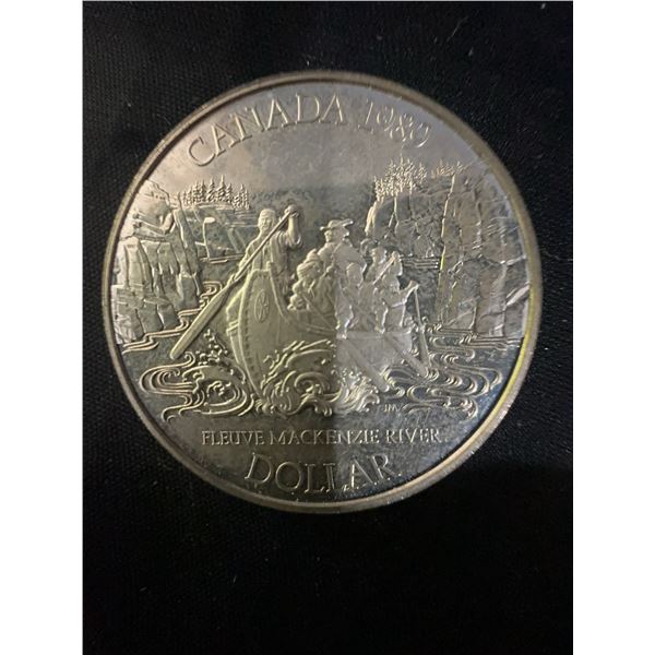 1989 Canada Silver Dollar Coin, Fleuve Mackenzie River Commem, 23g .500 Silver