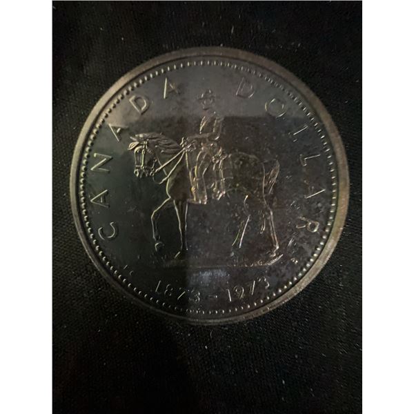 1973-1974 Canada Silver Dollar RCMP Centennial, 23g, .500 Silver, Elizabeth II Obverse
