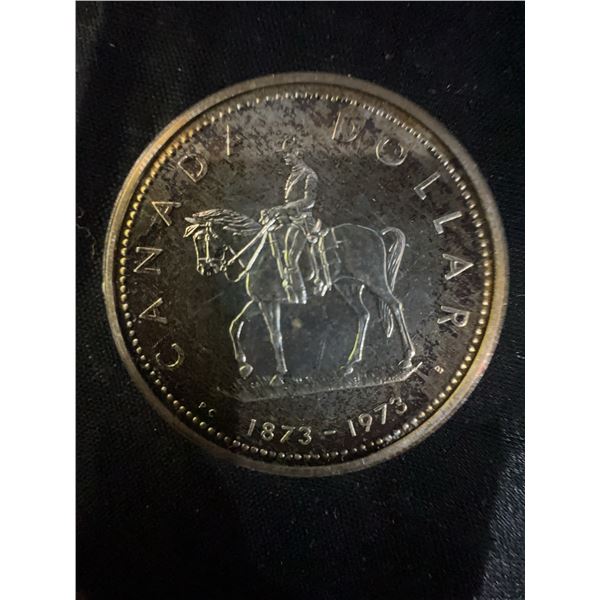 1973 Canada Dollar Coin, RCMP Centennial, Queen Elizabeth II, 23g, .500 Silver