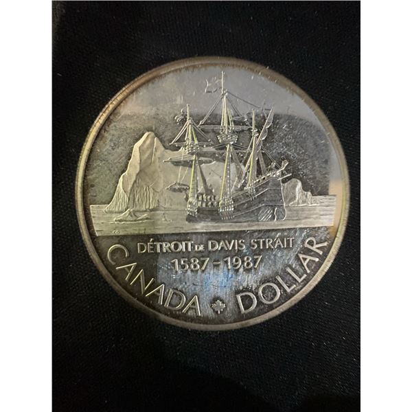Canada 1987 Silver Dollar, 23g .500 Silver, Détroit de Davis Strait 1587-1987 Commemorative