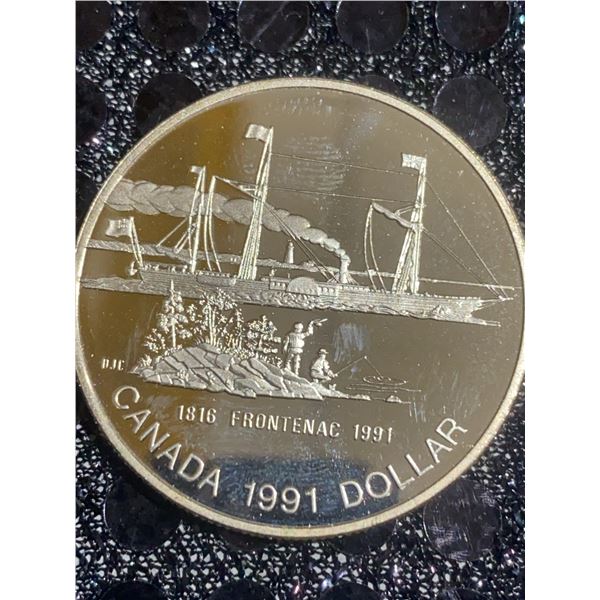 Canada 1991 Frontenac Silver Dollar, 23g, 500 Silver, Queen Elizabeth II Obverse