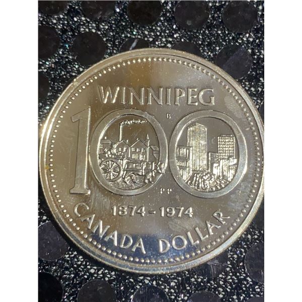 1974 Winnipeg Centennial Canada Dollar 500 Silver Coin, 23g, Queen Elizabeth II Obverse