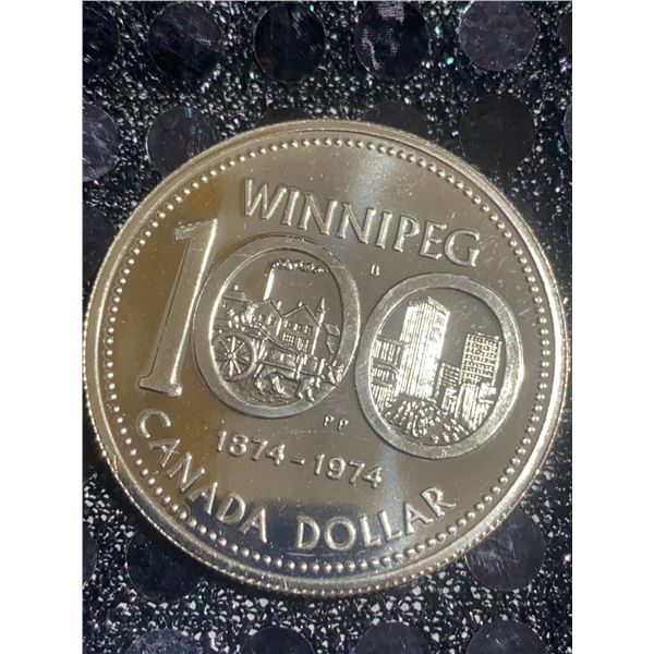 1974 Winnipeg Centennial Dollar Coin, 500 Silver, 23g, Canada Queen Elizabeth II