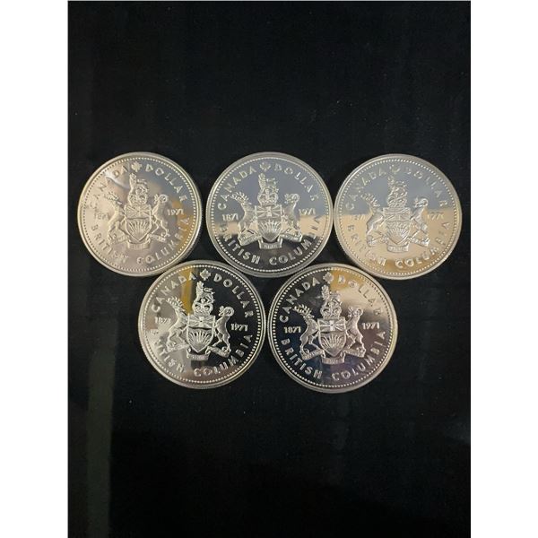 5 Canada 1971 British Columbia Centennial Dollar 23g .500 Silver Coins, 115g Total Silver