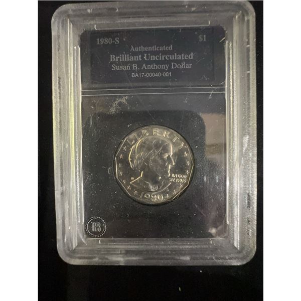 1980-S Susan B. Anthony Dollar Brilliant Uncirculated in Authenticated Holder