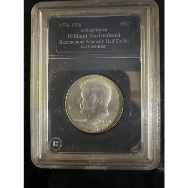 Authenticated 1776-1976 Brilliant Uncirculated Kennedy Half Dollar Bicentennial 50C