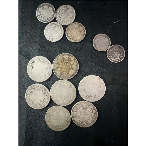 Canadian .925 Silver 5, 10, 25 Cent Coins, 49g Total, Edward VII & George V Monarchs