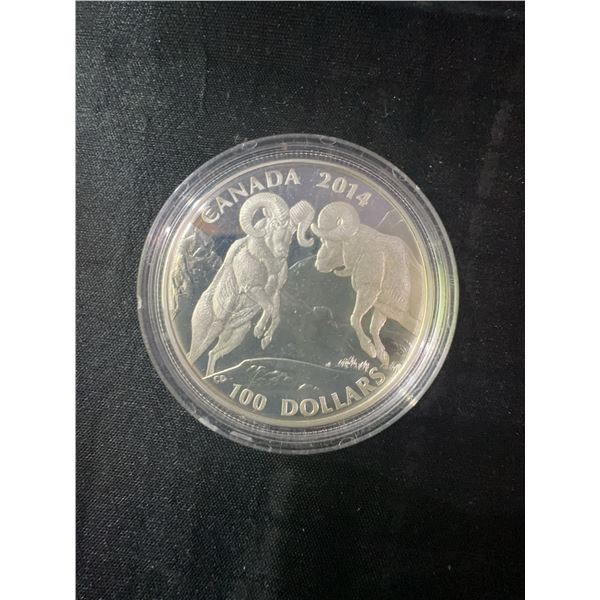 2014 Canada $100 Bighorn Sheep Coin, .9999 Fine Silver, 32g, Elizabeth II Obverse
