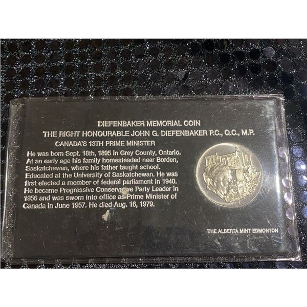 Diefenbaker Memorial Coin by Alberta Mint Edmonton with Case, John G. Diefenbaker, Canada
