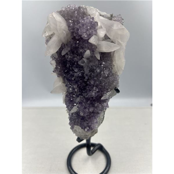 8 X 3.3 INCH AMETHYST CLUSTER WITH CALCITE POINTS — image 27