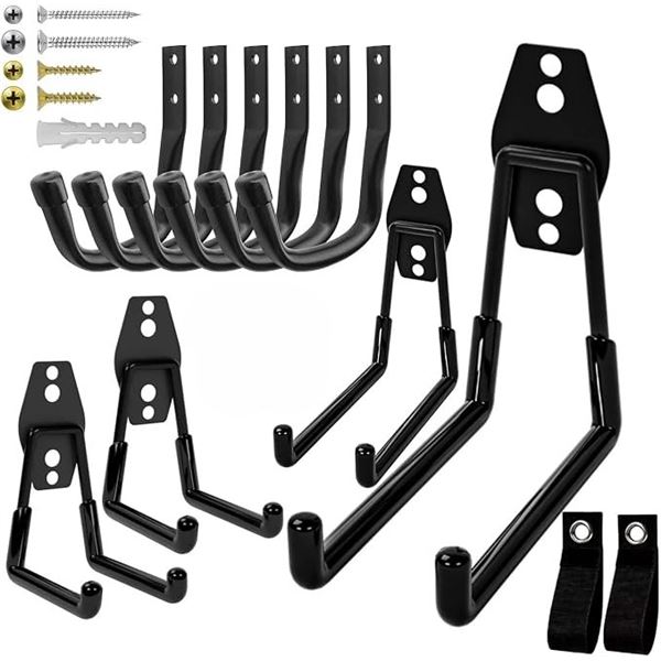 10-Pack Heavy-Duty Garage Hooks/Wall-Mounted J Hooks for Hanging Bikes, Ladders, Tools, Hoses, etc.