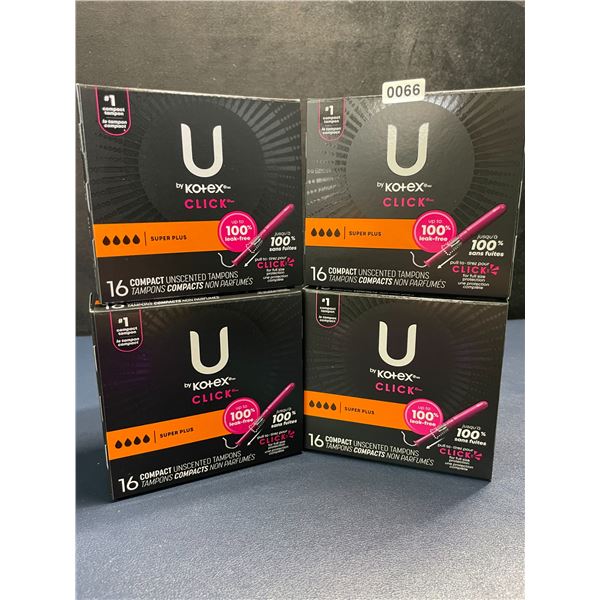 4 Boxes of U by Kotex Click Compact Unscented Tampons (16 Per Box) Super Plus - New Sealed