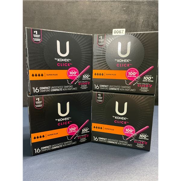 4 Boxes of U by Kotex Click Compact Unscented Tampons (16 Per Box) Super Plus - New Sealed