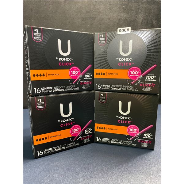 4 Boxes of U by Kotex Click Compact Unscented Tampons (16 Per Box) Super Plus - New Sealed