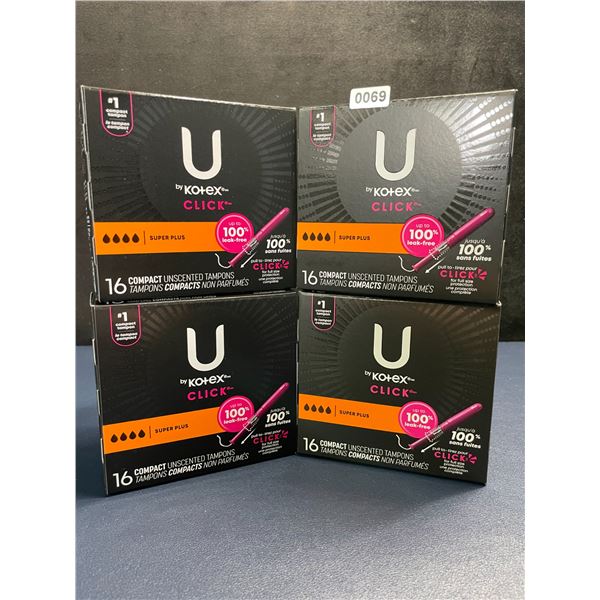 4 Boxes of U by Kotex Click Compact Unscented Tampons (16 Per Box) Super Plus - New Sealed