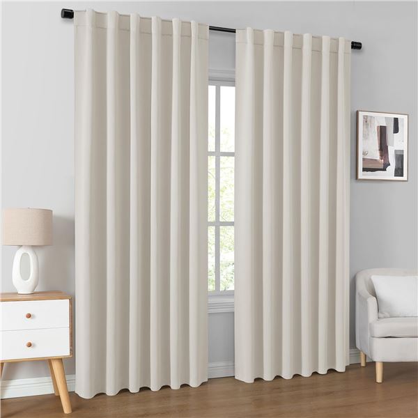 Homeideas 2-Panel Curtains (96" Length) Beige/Linen Design - New