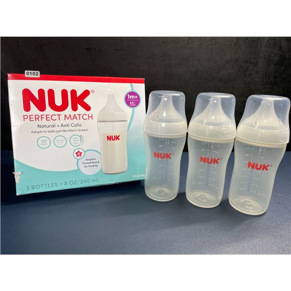 NUK Perfect Match 3-Pack Baby Bottles; Natural + Anti-Colic (1m+) Includes 3x 240ml Bottles - New