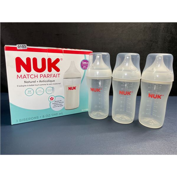 NUK Perfect Match 3-Pack Baby Bottles; Natural + Anti-Colic (1m+) Includes 3x 240ml Bottles