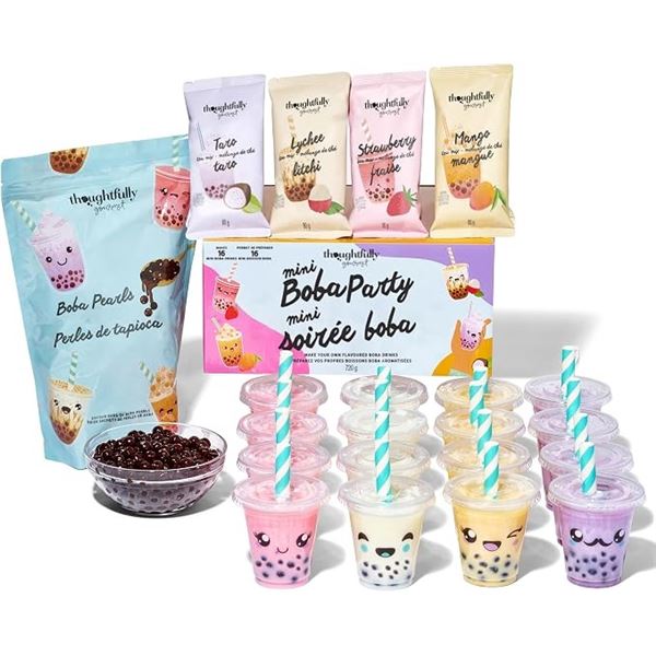 Thoughtfully Gourmet Mini Boba Party Set - Makes 16 Bubble Teas/Includes 4 Flavors - New Sealed