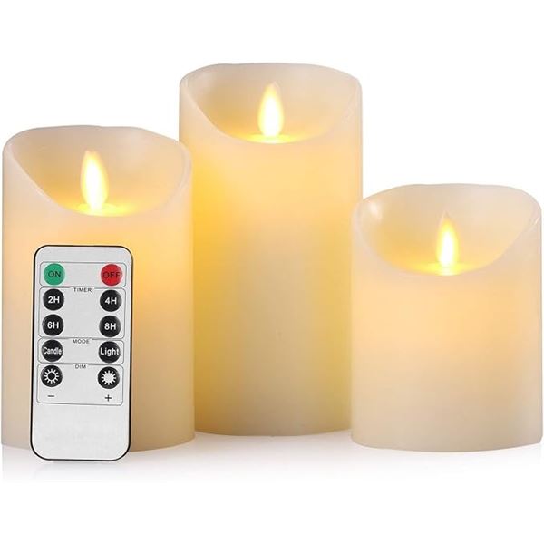 3PC LED Flameless Candle Set with Realistic Flickering Flame & Remote Control Included - New