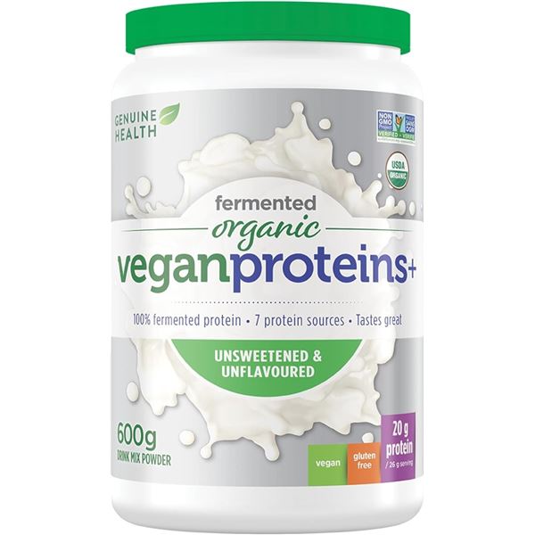 Genuine Health Fermented Organic Vegan Proteins+ Powder (600g Tub) Unsweetened/Unflavored - New