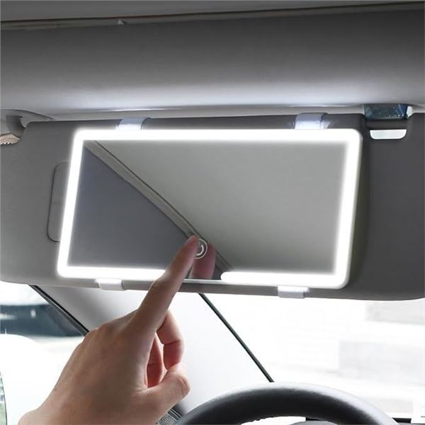 LED Light-Up Rechargeable Mirror for Car Visors - 3 Light Modes, 80 LED's, Dimmable/Touch Control
