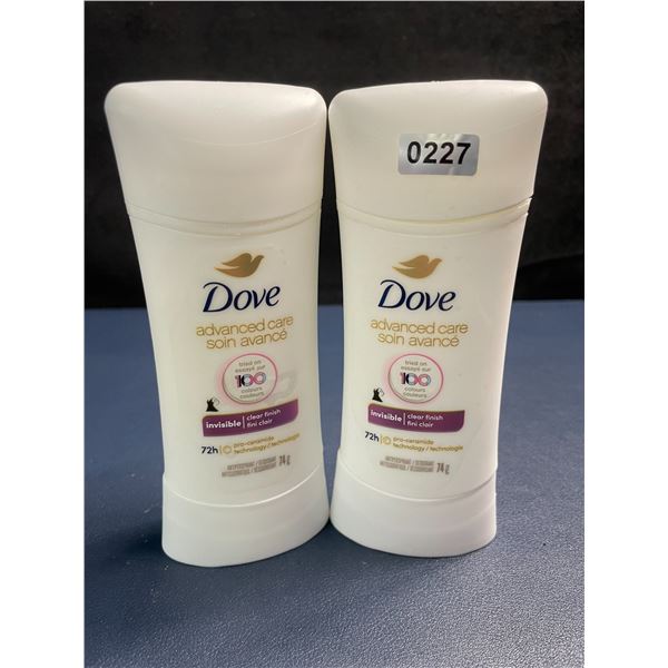 Lot of 2 Dove Advanced Care Invisible/Clear Finish Deodorants/Antiperspirants (74g) Brand New